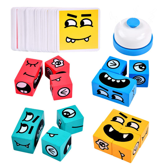 Varbertos wooden face-changing cube for expressive puzzle play and family fun
