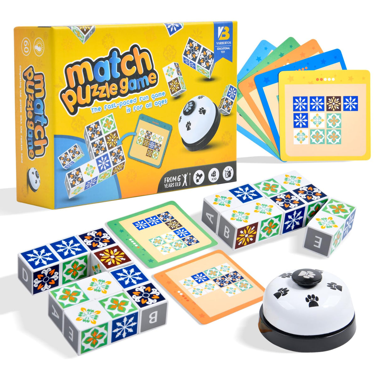 Varbertos wooden matching game box with colorful blocks for family play and focus.