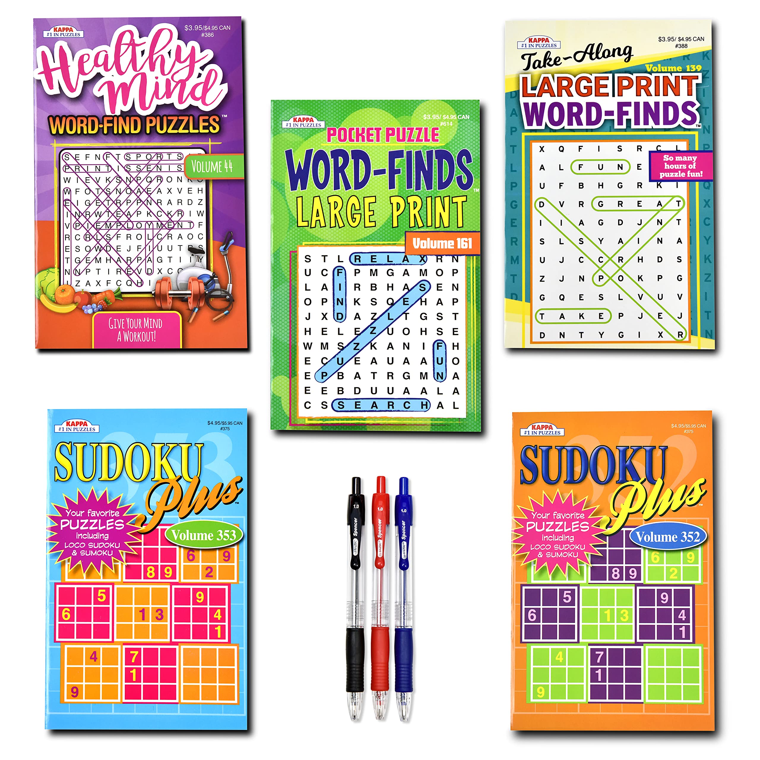 Variety Savings 5-pack travel sudoku and word-find collection—portable brain challenges for on-the-go puzzle lovers.