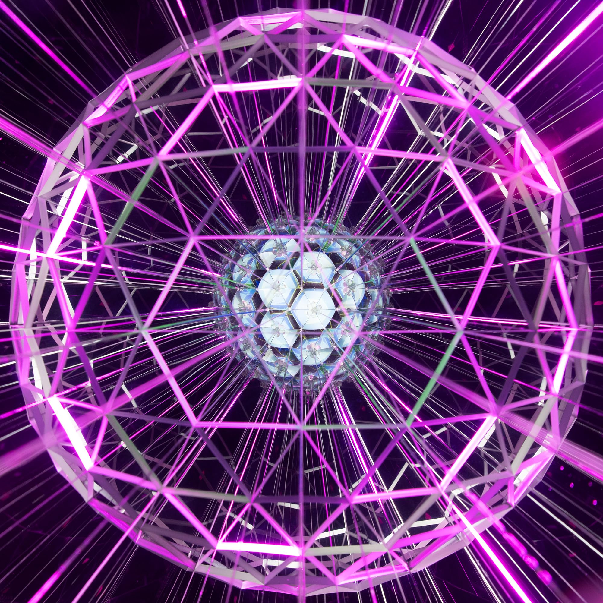 VAT19 Kaleido-Sphere near a window shows color shifts for mood lighting.