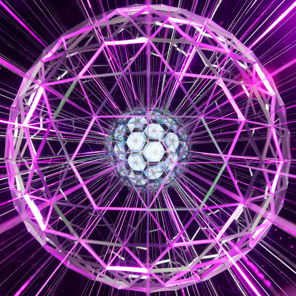 VAT19 Kaleido-Sphere near a window shows color shifts for mood lighting.