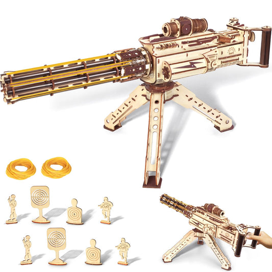 VATOS 3D puzzle machine gun assembly view highlighting complex construction for hobbyists.