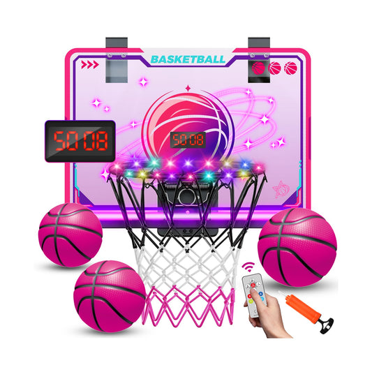 VATOS basketball hoop with door-mount LED glow for engaging indoor play