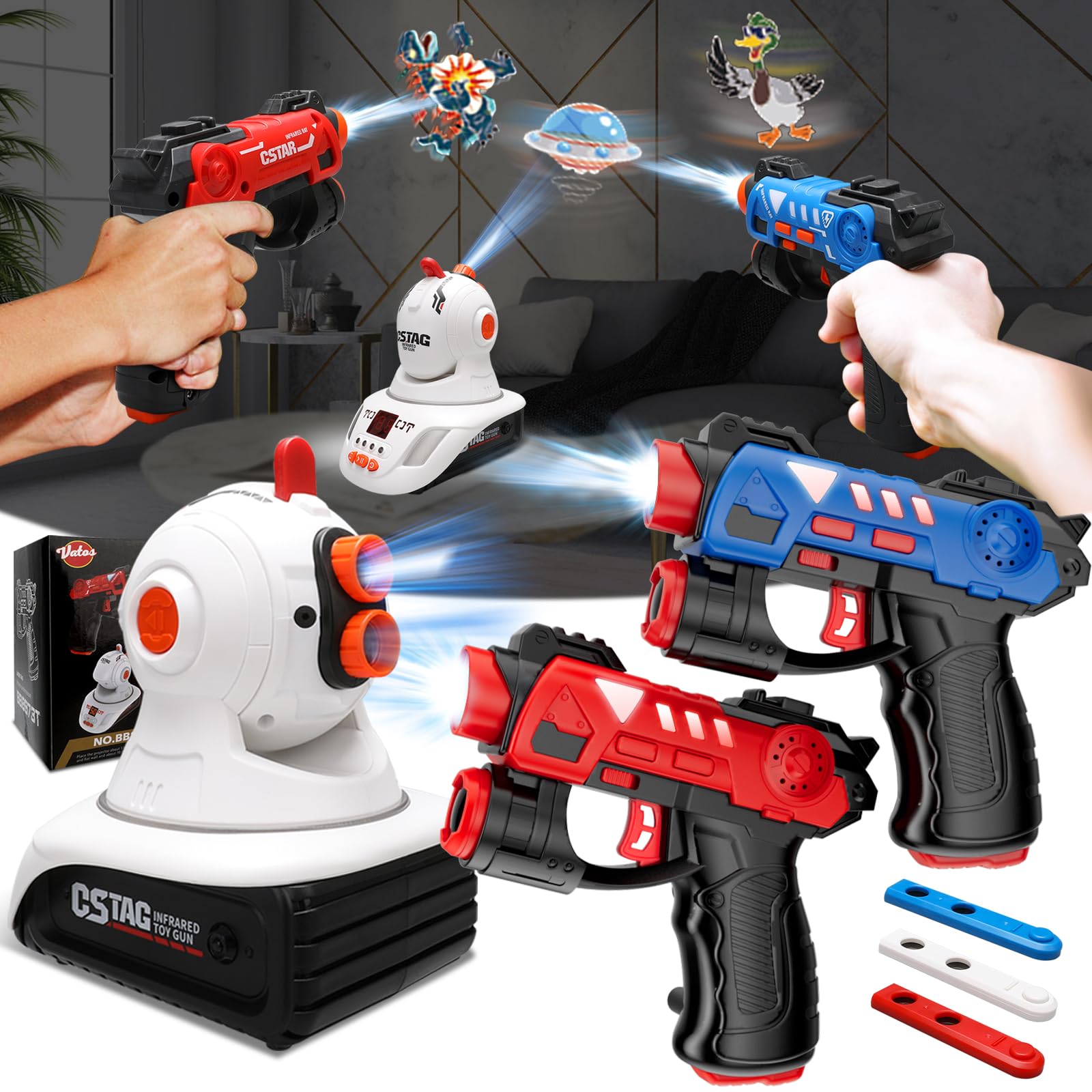 VATOS infrared laser tag set with projector enables immersive play indoors or outdoors.
