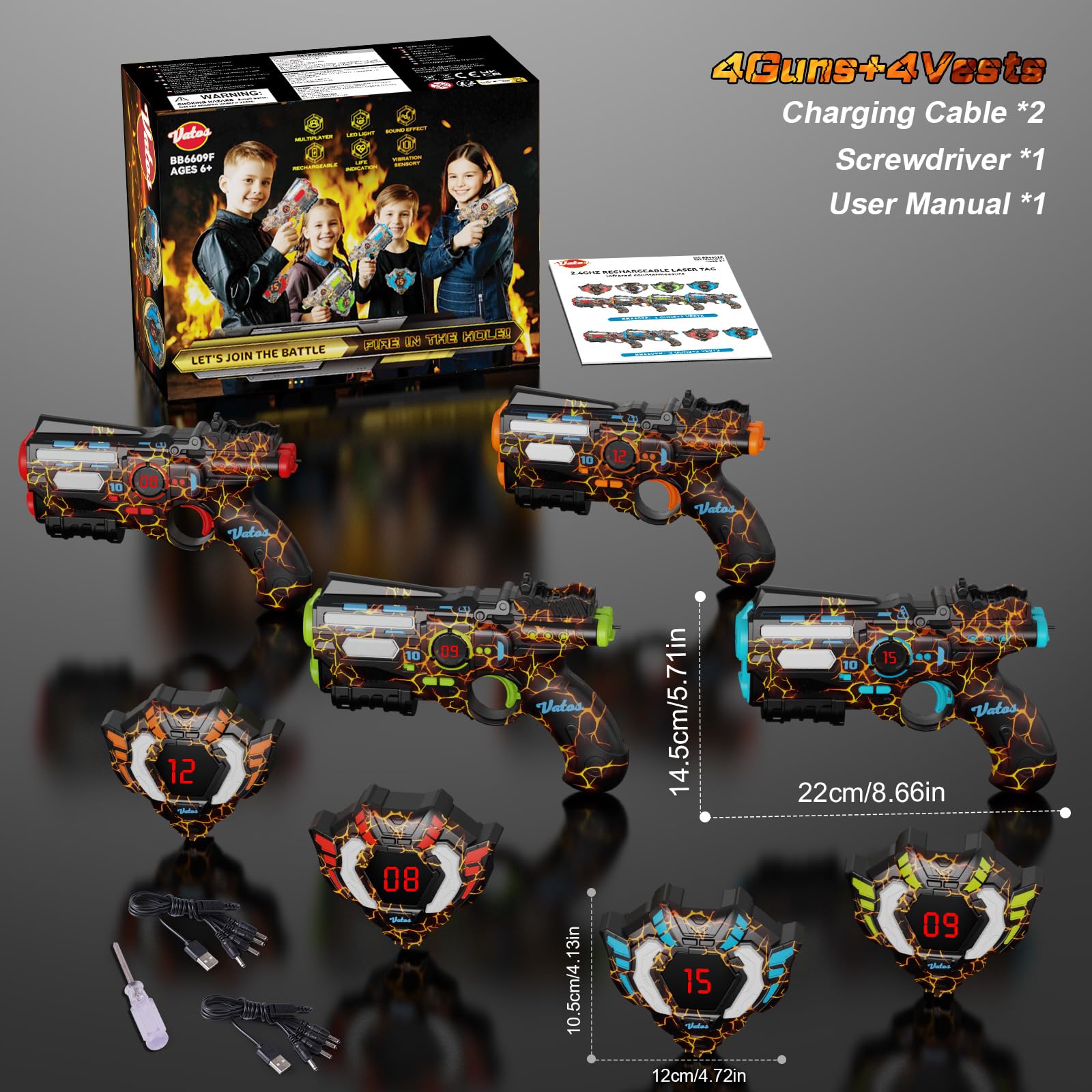 Family-friendly VATOS laser tag set ideal for teens and adults.