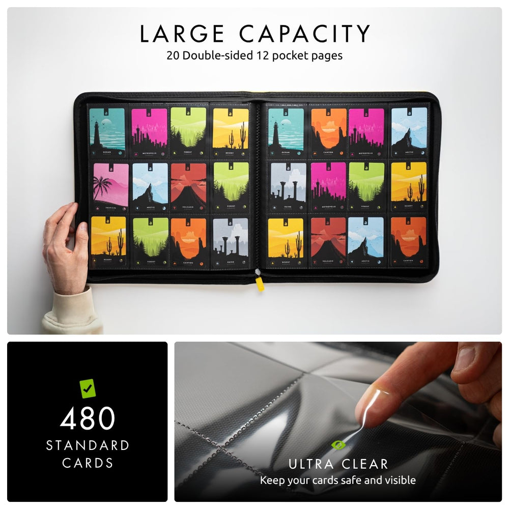 Detail of 20 double-sided pages for high-capacity card storage.