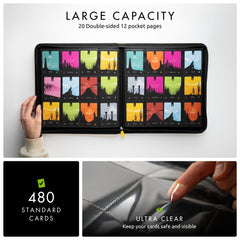 Detail of 20 double-sided pages for high-capacity card storage.