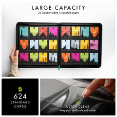 Vault X 624-card capacity emphasis on double-sided pages for high storage.