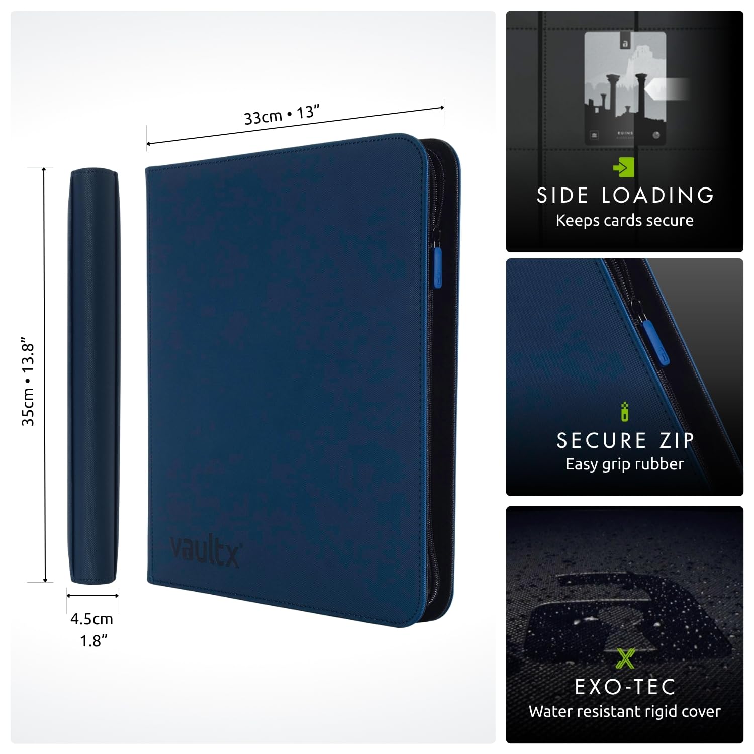  Vault X binder front view in blue, highlighting organized storage