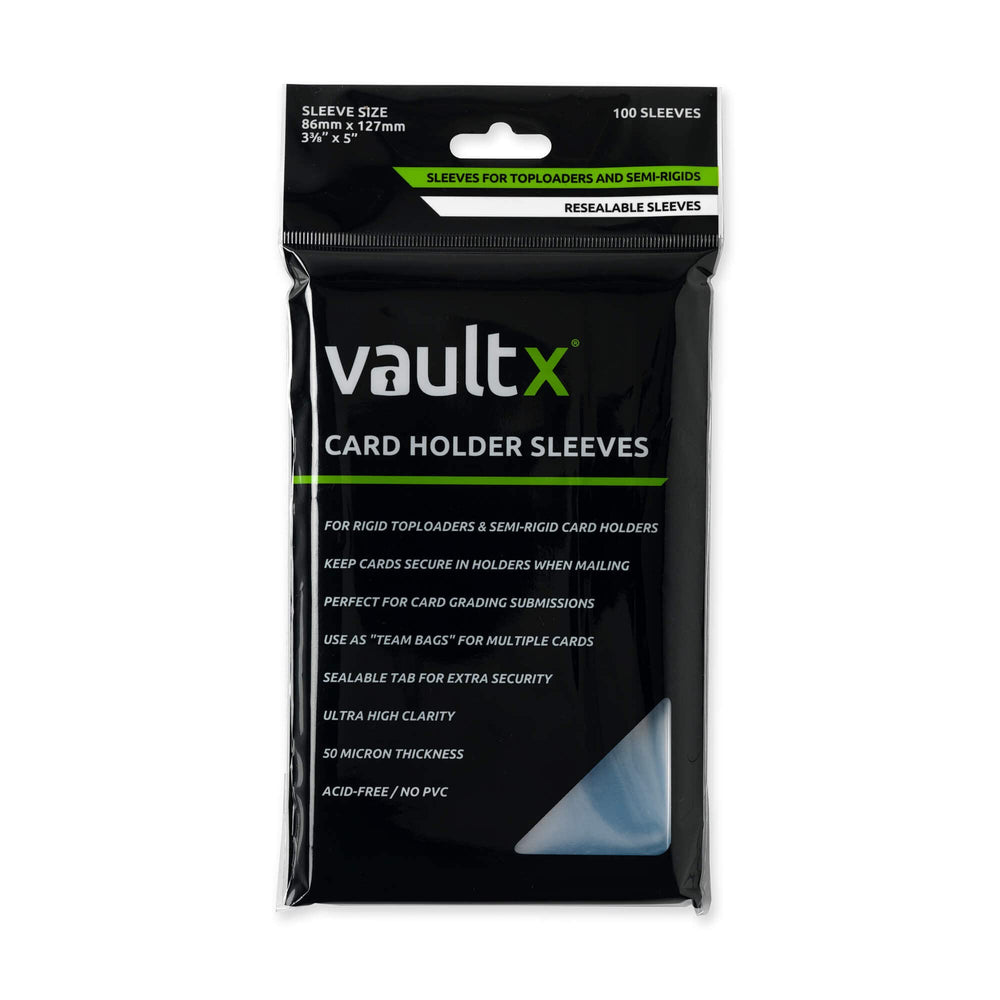 Vault X card holder sleeves 100 pack offer archival clarity for safe top loader storage.