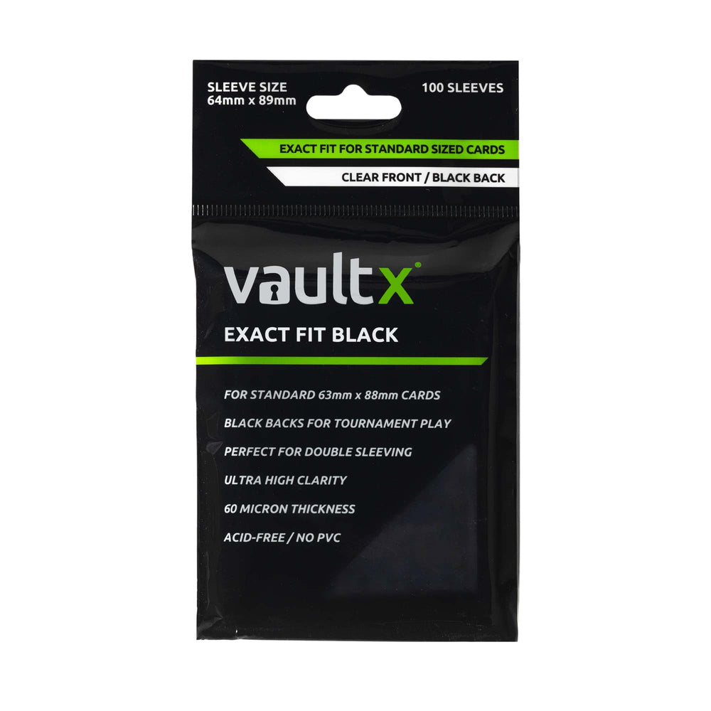 Vault X exact-fit inner-sleeves with black back protect standard cards for tournament play.