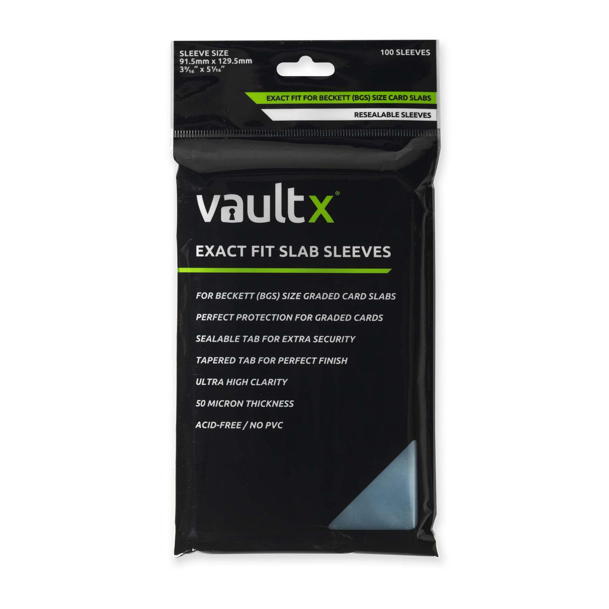 Vault X exact-fit slab sleeves for 100-pack slabs provide clear protection.