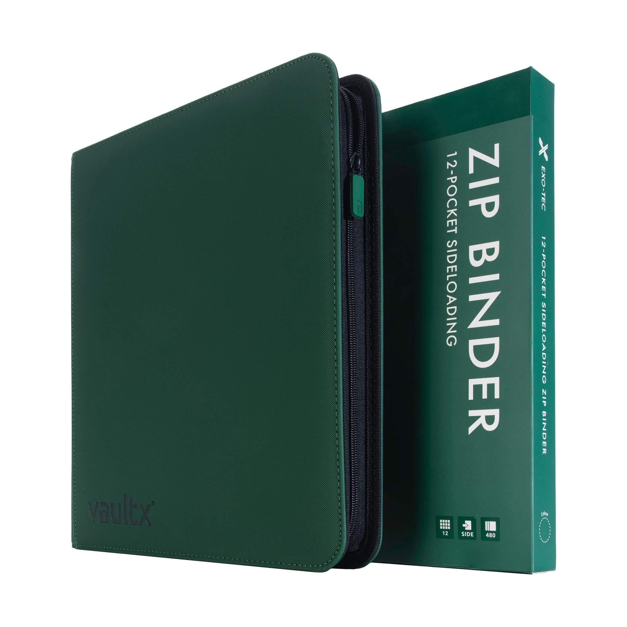 Vault X 12 Pocket Zip Binder green Exo-Tec cover closeup shows premium protection.