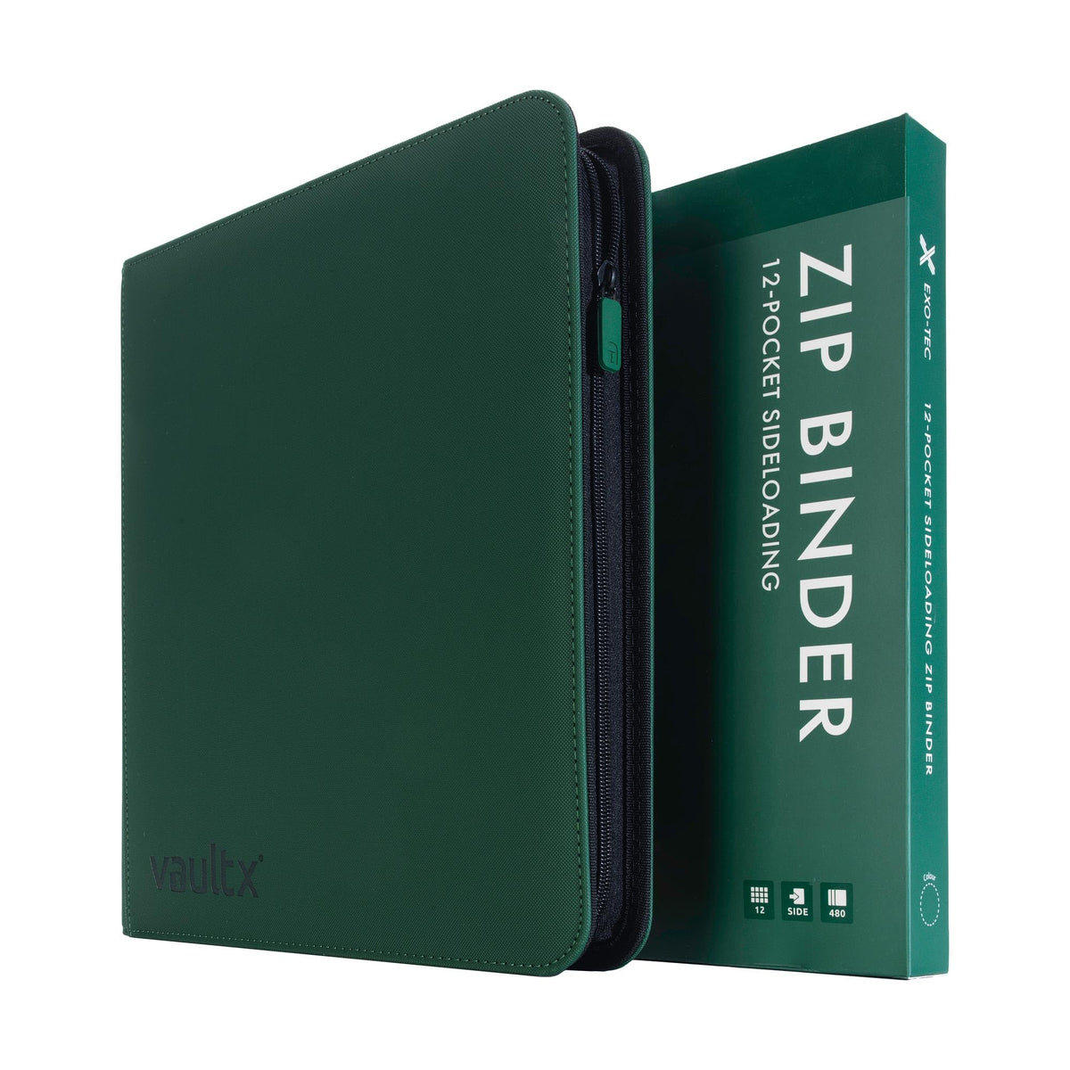 Vault X 12 Pocket Zip Binder green Exo-Tec cover closeup shows premium protection.