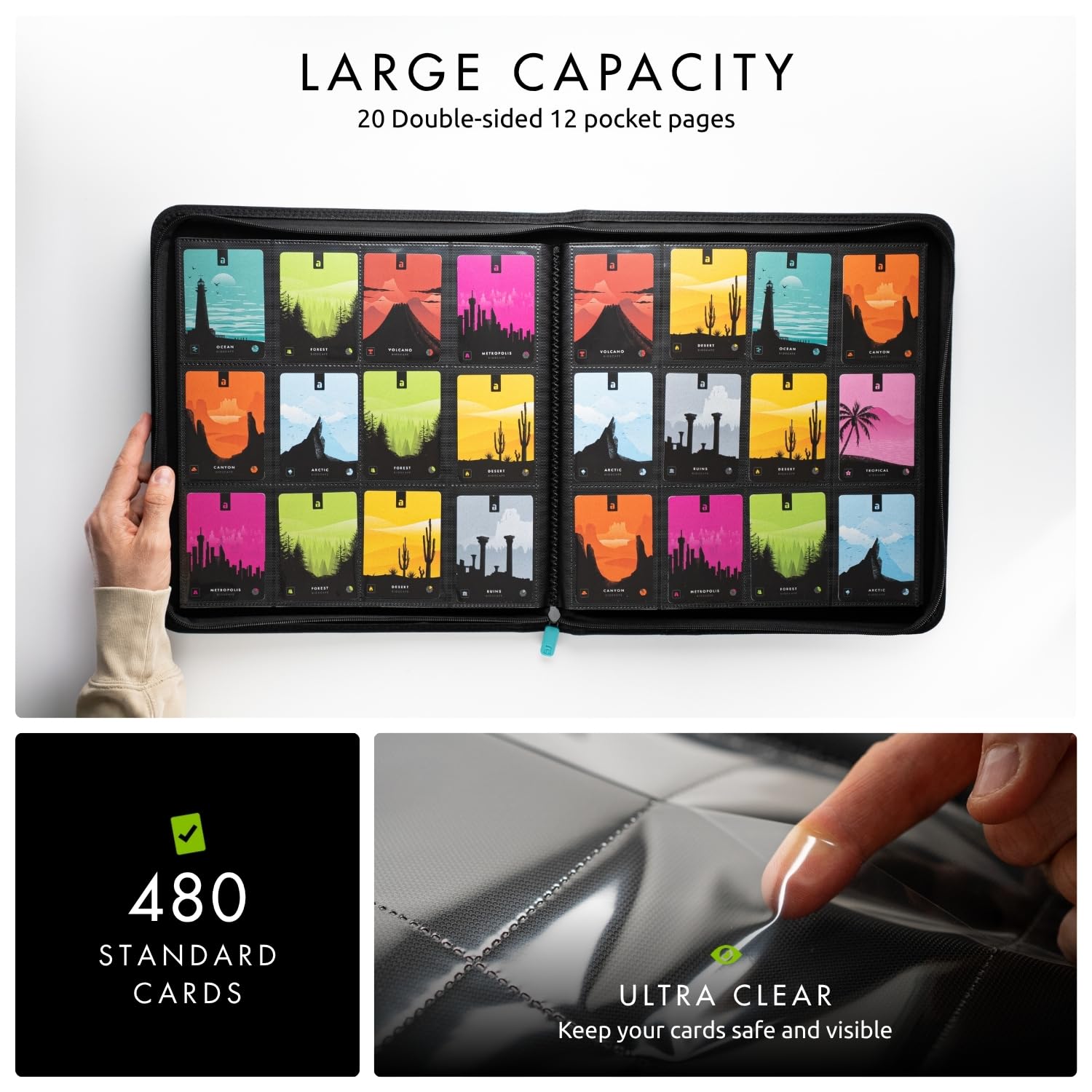 Teal Vault X side-loading pockets securely hold up to 480 cards