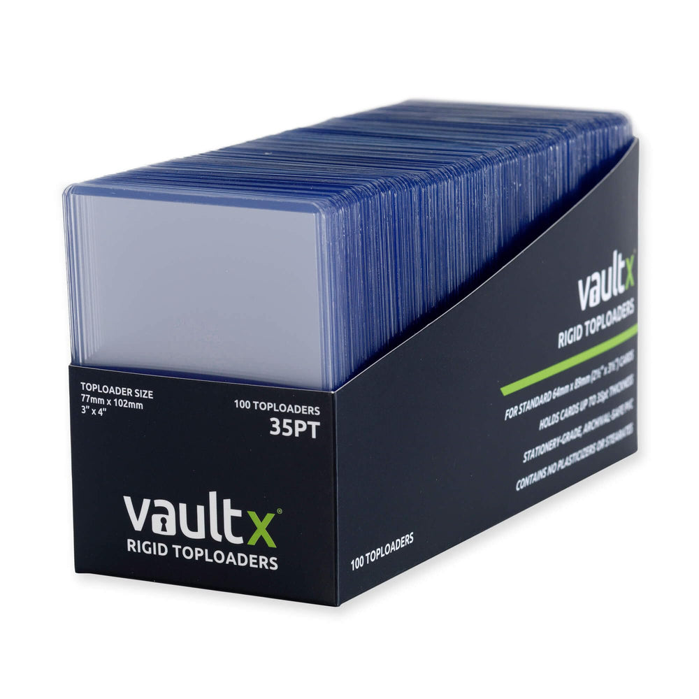 Vault X Toploaders with rigid clear design protect standard cards from bends.
