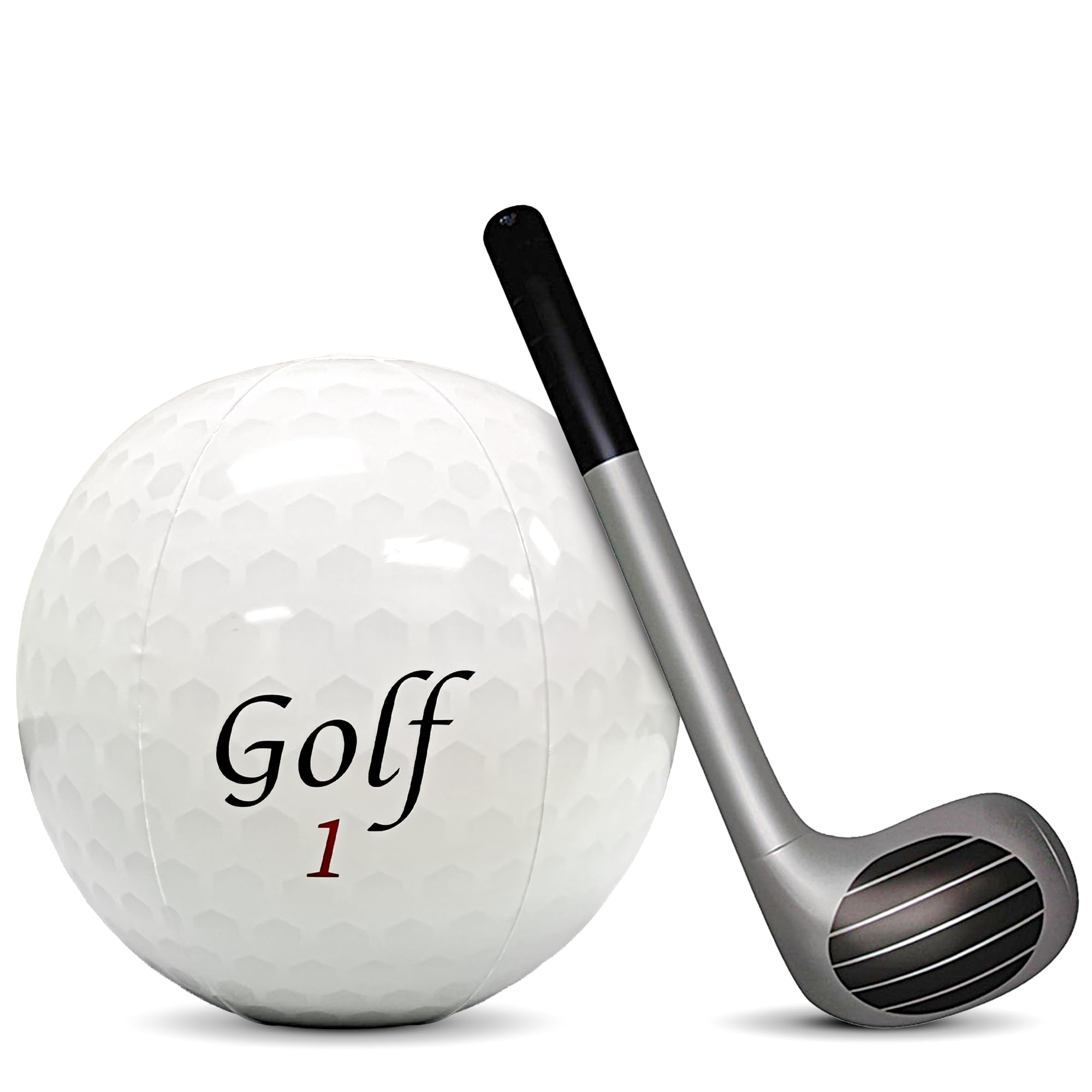 Vaulted Skulls & Co inflatable golf ball, giant 18-inch size ideal for pool parties.