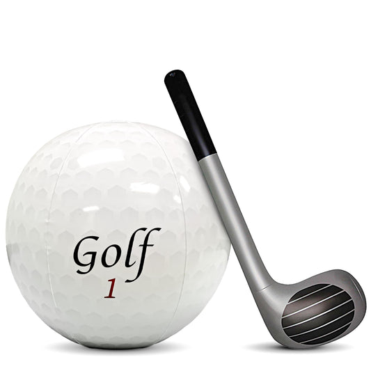 Vaulted Skulls & Co inflatable golf ball, giant 18-inch size ideal for pool parties.