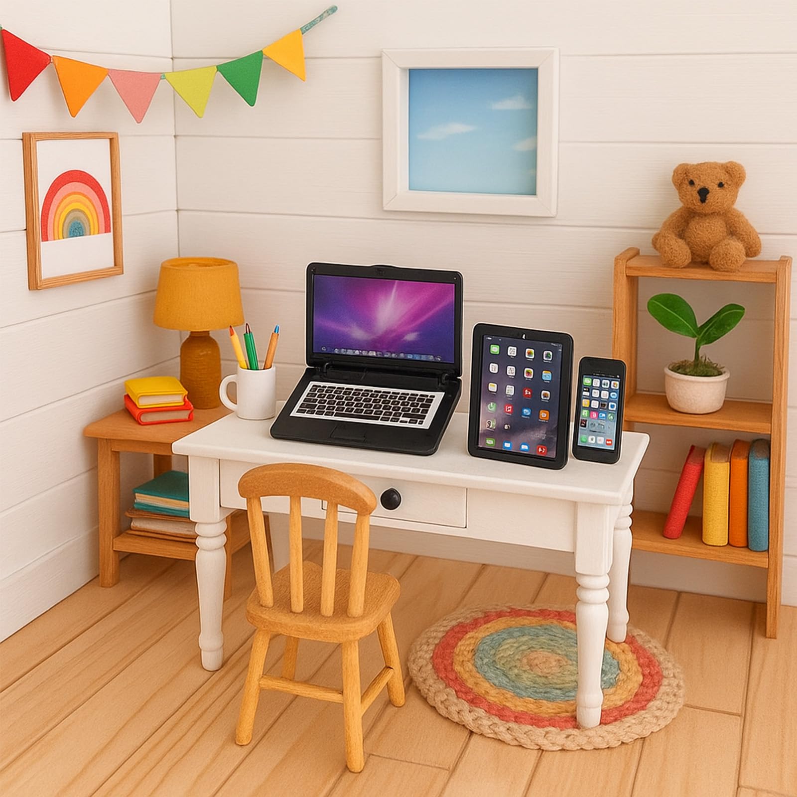 Vawuz black office set in a dollhouse scene showing premium metal finish for decor.