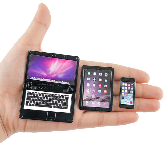Vawuz black office set laptop adds realistic tech detail to your dollhouse scenes.