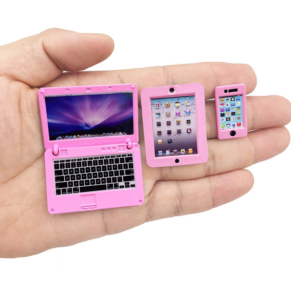 Vawuz pink laptop in closed position for 1:12 scale dollhouse displays.
