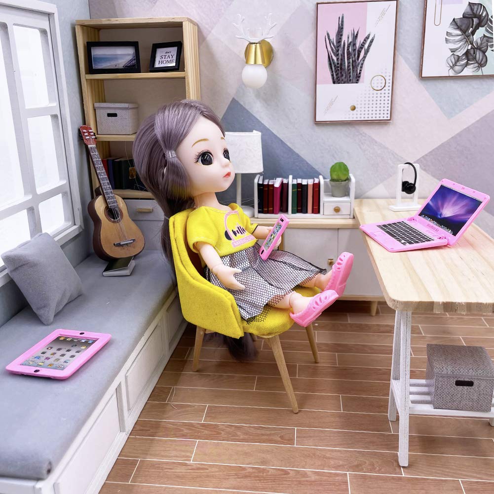 Vawuz pink dollhouse electronics scene set boosts display realism.