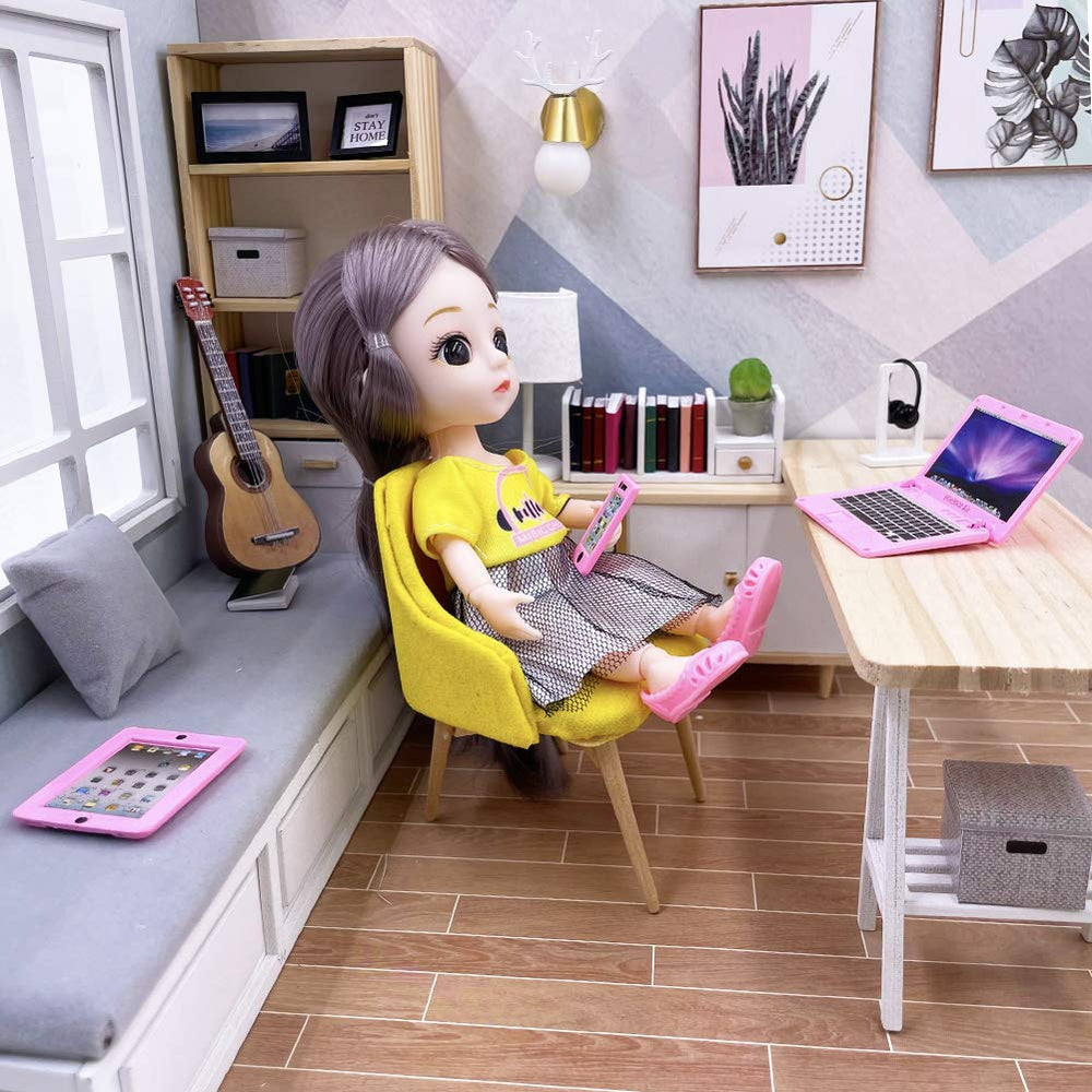Vawuz pink dollhouse electronics scene set boosts display realism.