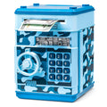 Vcertcpl ATM piggy bank camouflage light blue front view promotes safe saving for kids.
