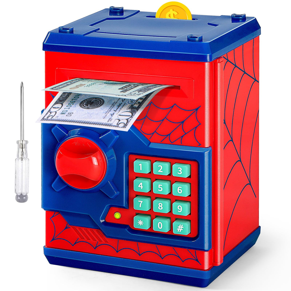 Vcertcpl ATM piggy bank door shows 4 digit code for safe savings