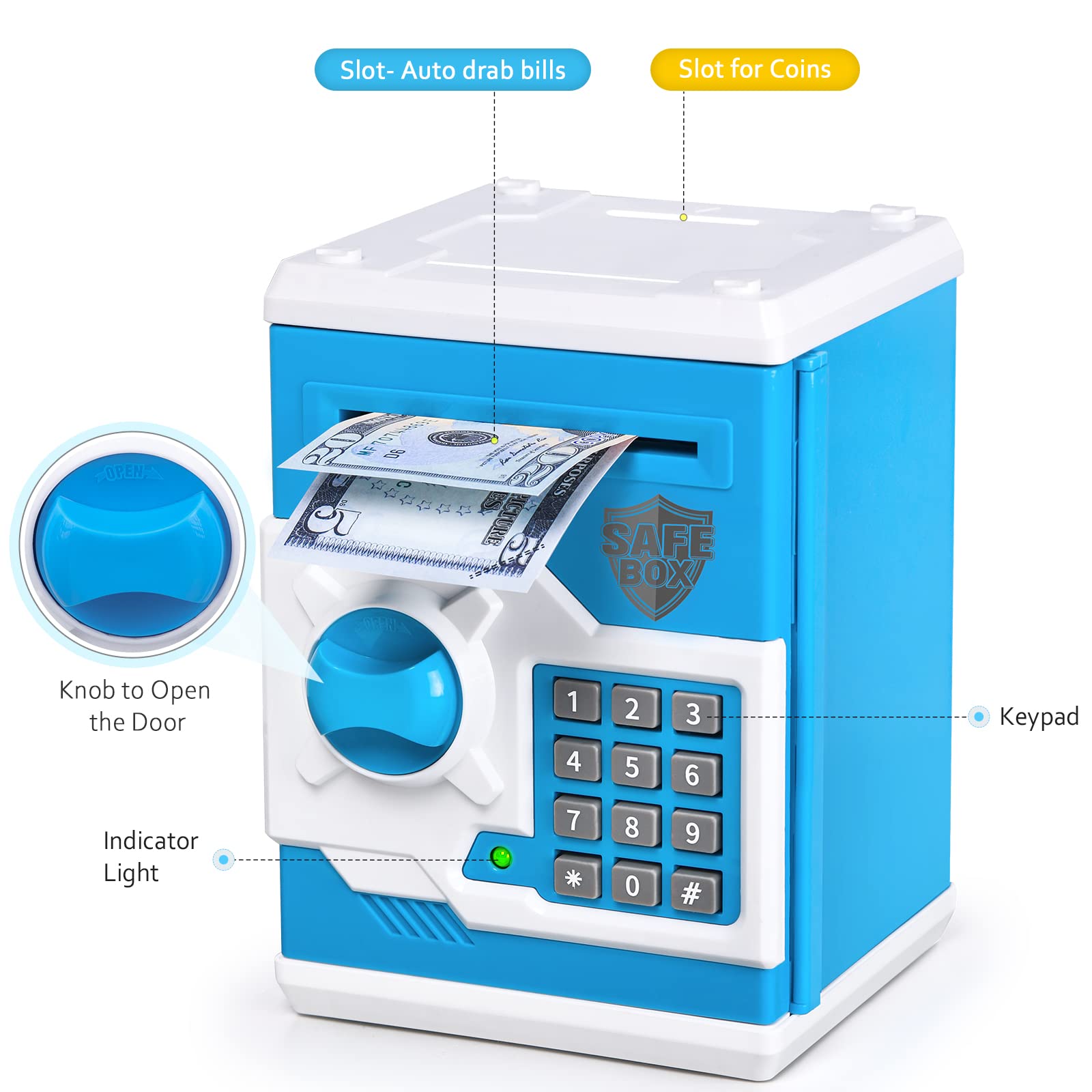Vcertcpl ATM piggy bank interior shows generous space for coins, bills, and small treasures.