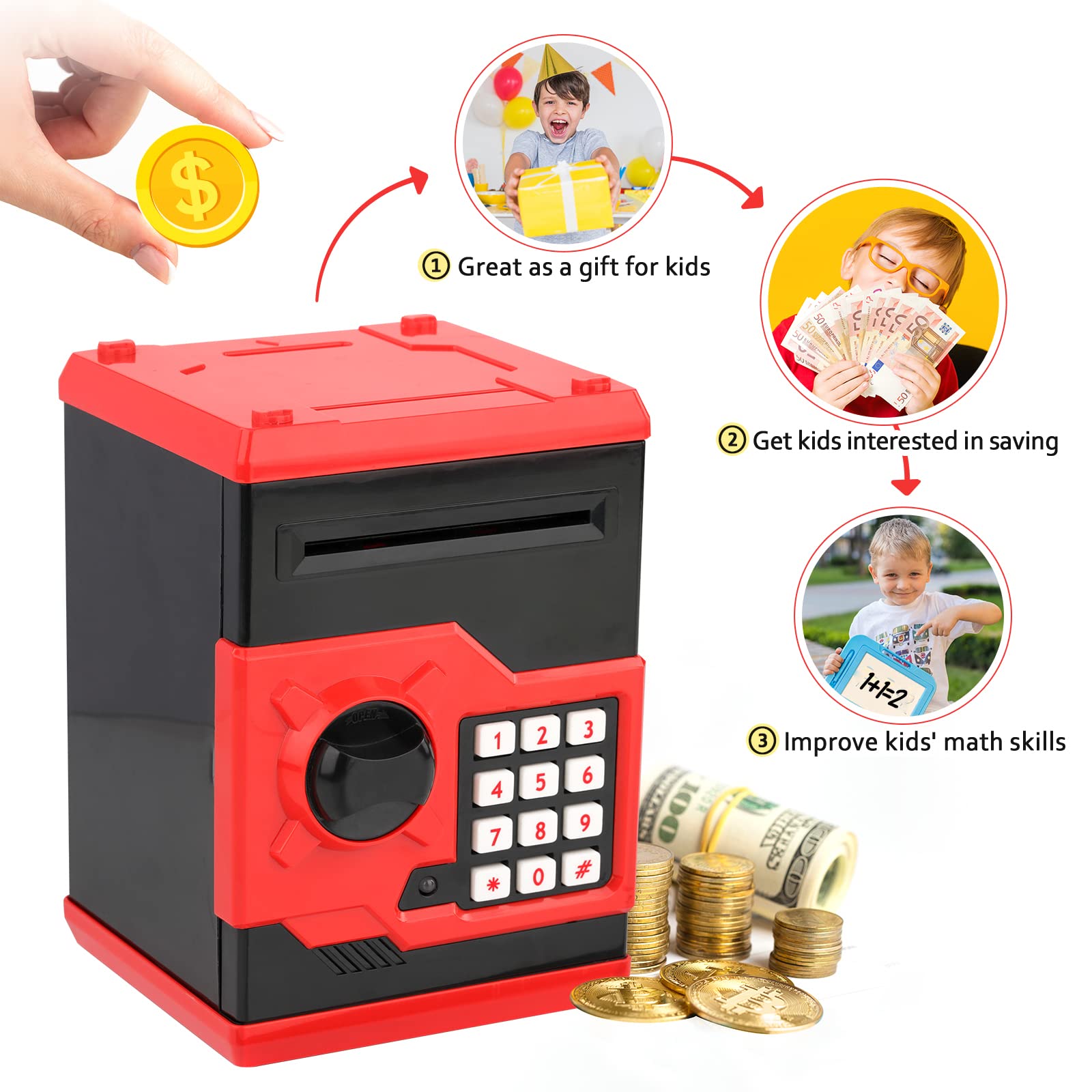 Vcertcpl ATM piggy bank red and black colors appealing to kids