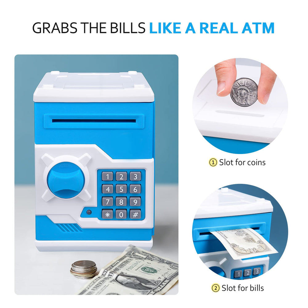 Vcertcpl ATM piggy bank safe door for quick access to saved money.
