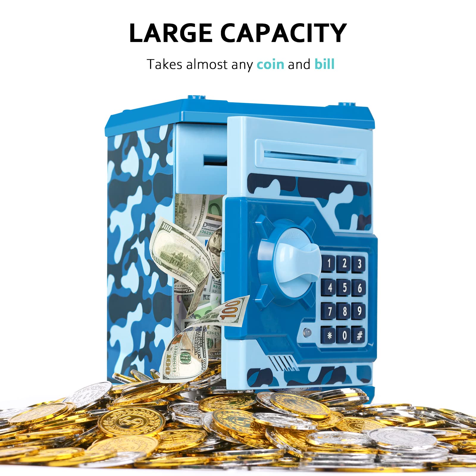 Vcertcpl camouflage blue 4-digit code pad enables private savings.