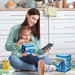 Vcertcpl camouflage blue kids playing with piggy bank learning money tasks.