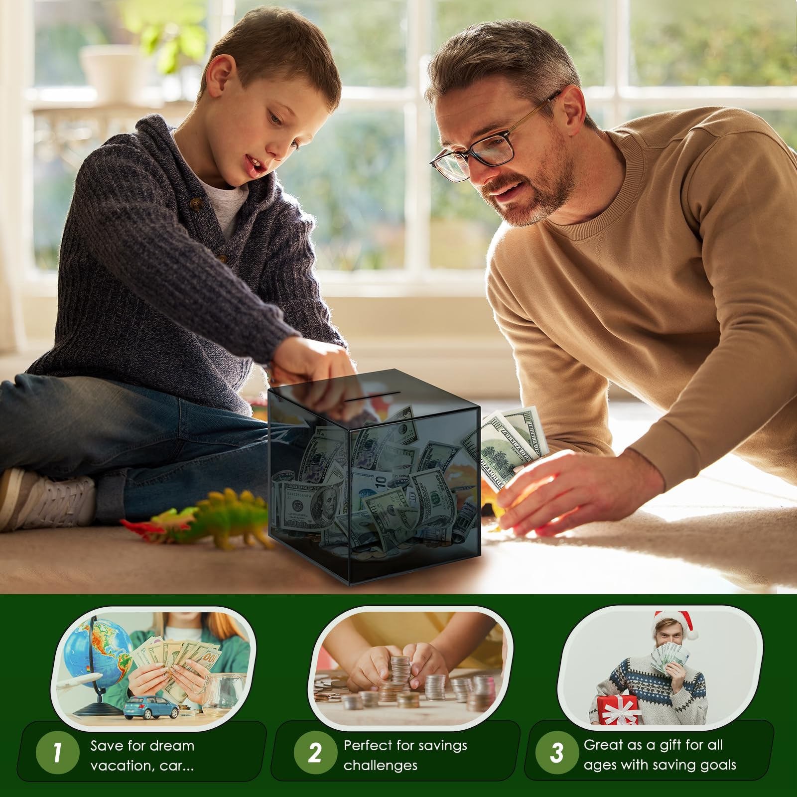 Vcertcpl clear acrylic piggy bank highlights durable construction for daily use.