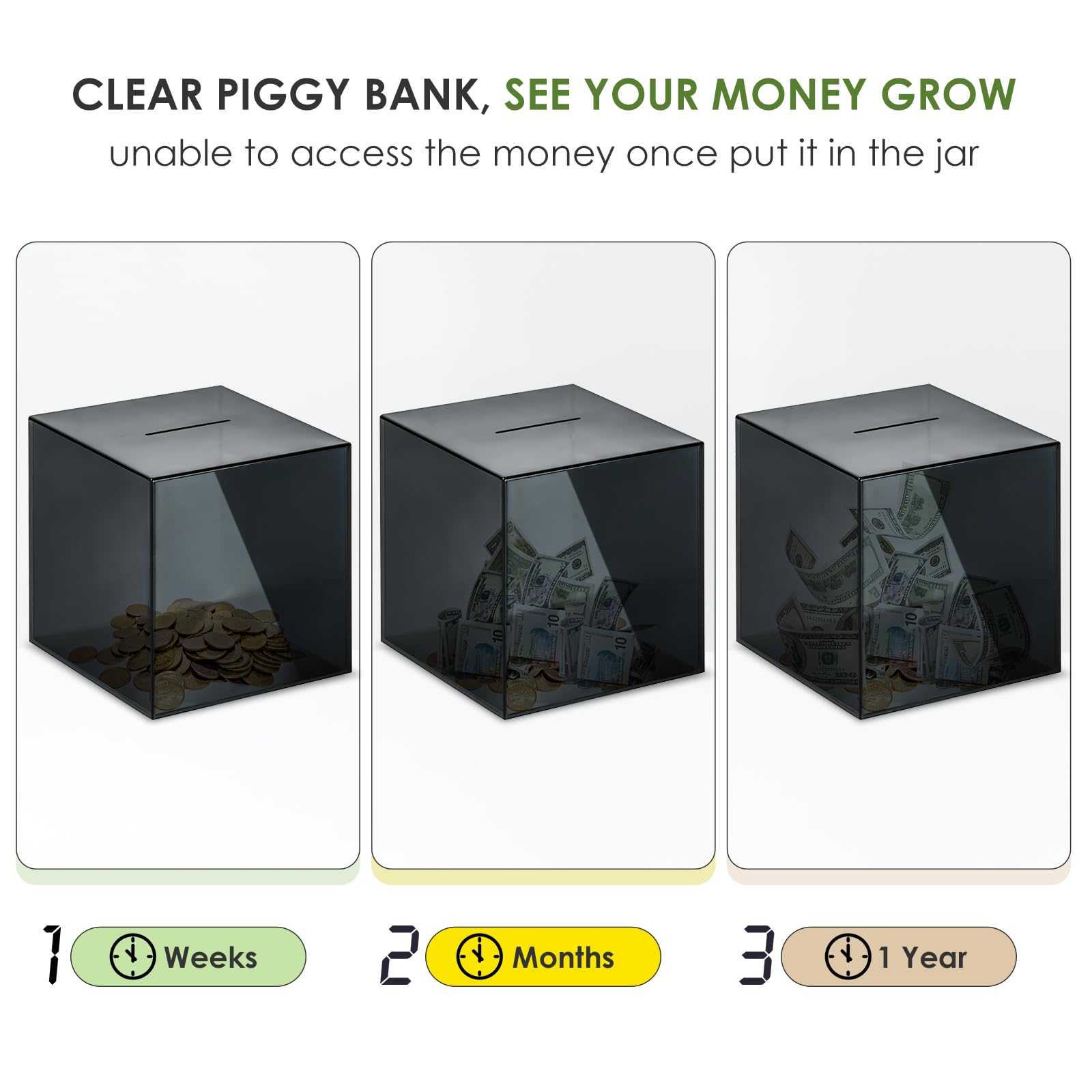 Vcertcpl large capacity piggy bank demonstrates ample storage for coins.