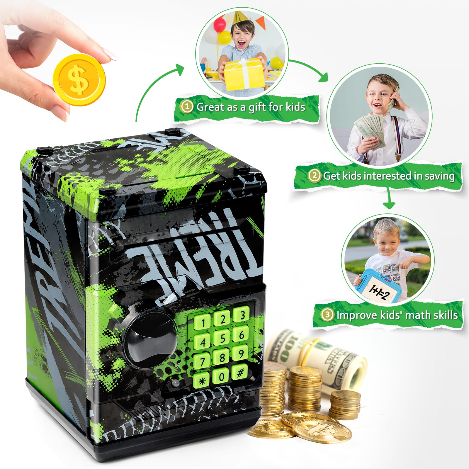 Vcertcpl money-jar large capacity for coins and bills.
