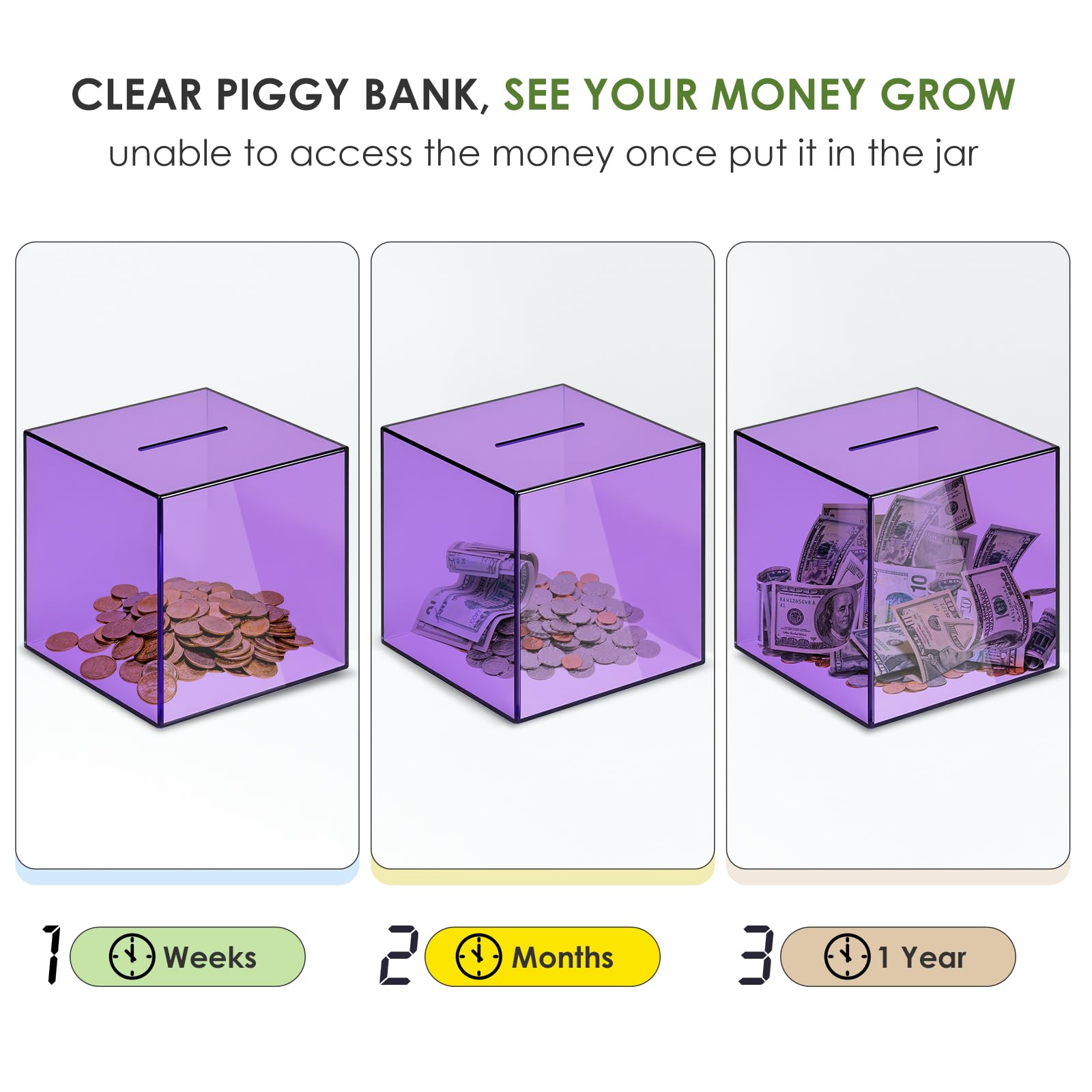 Visible savings motivate goal attainment with a stylish display.