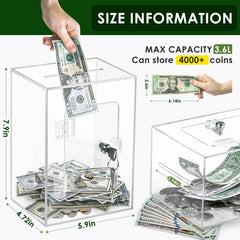 Vcertcpl X-Large clear piggy bank openable top showing narrow coin slot