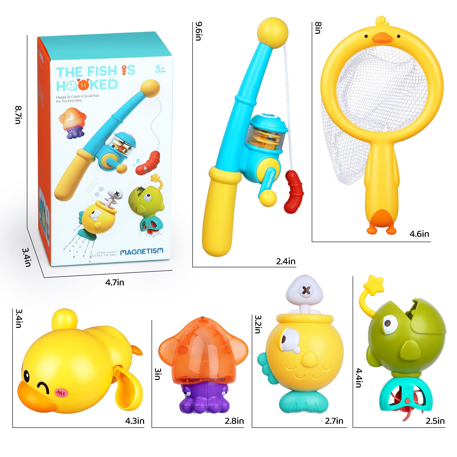 VConejo orange fish toy for colorful, interactive bath time fishing practice.