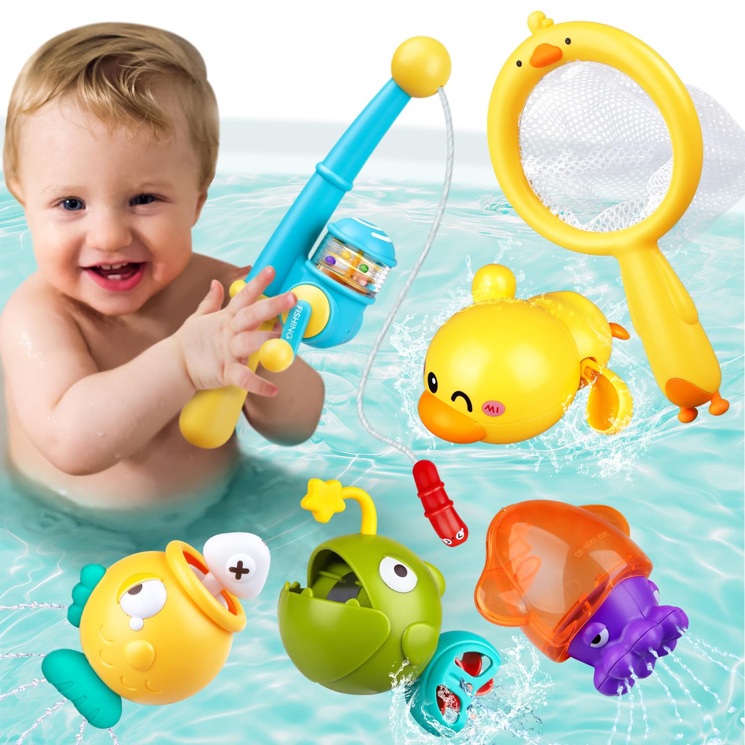 VConejo magnetic fishing rod for engaging bath time play and hand-eye coordination.
