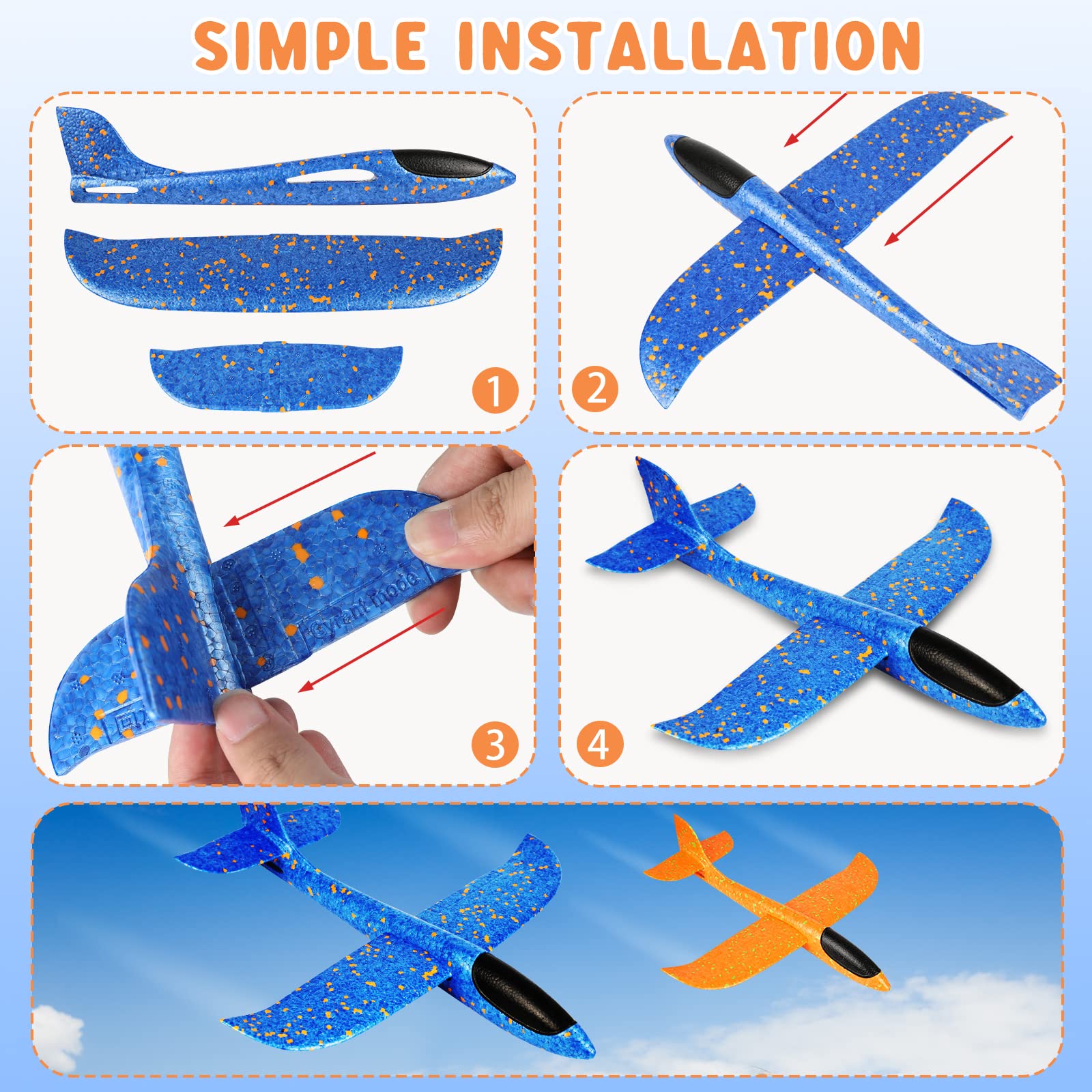 VCOSTORE foam airplanes glide beyond 40 meters in open spaces.