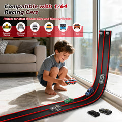Vcsaq flexible track with Hot Wheels 1/64 cars for quick setup and play.
