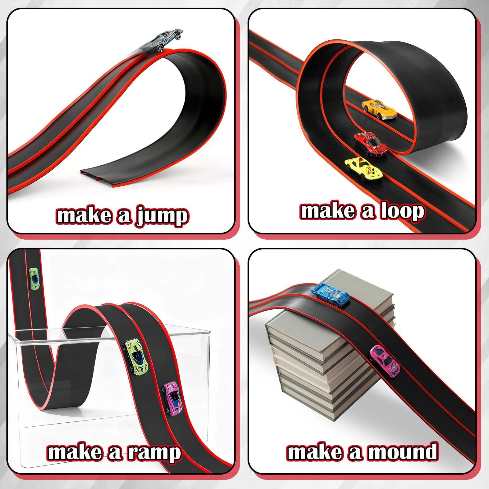Vcsaq flexible track suction cups gripping a smooth surface for secure play.