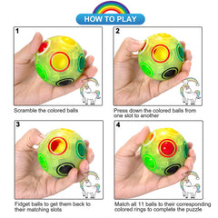 Vdealen Magic Rainbow Puzzle Ball seven-centimeter diameter fits comfortably in your hand.