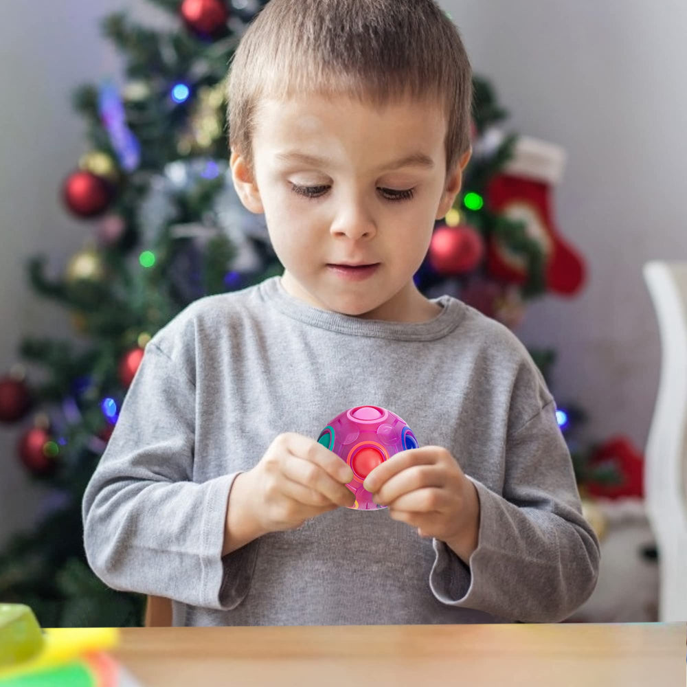 Vdealen Magic Rainbow Puzzle Ball handheld size fits in the palm for travel.