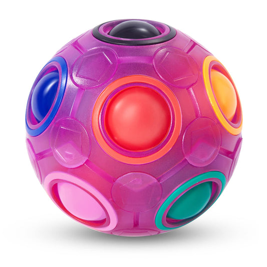 Vdealen Magic Rainbow Puzzle Ball outer shell with vibrant purple colors for portable play.