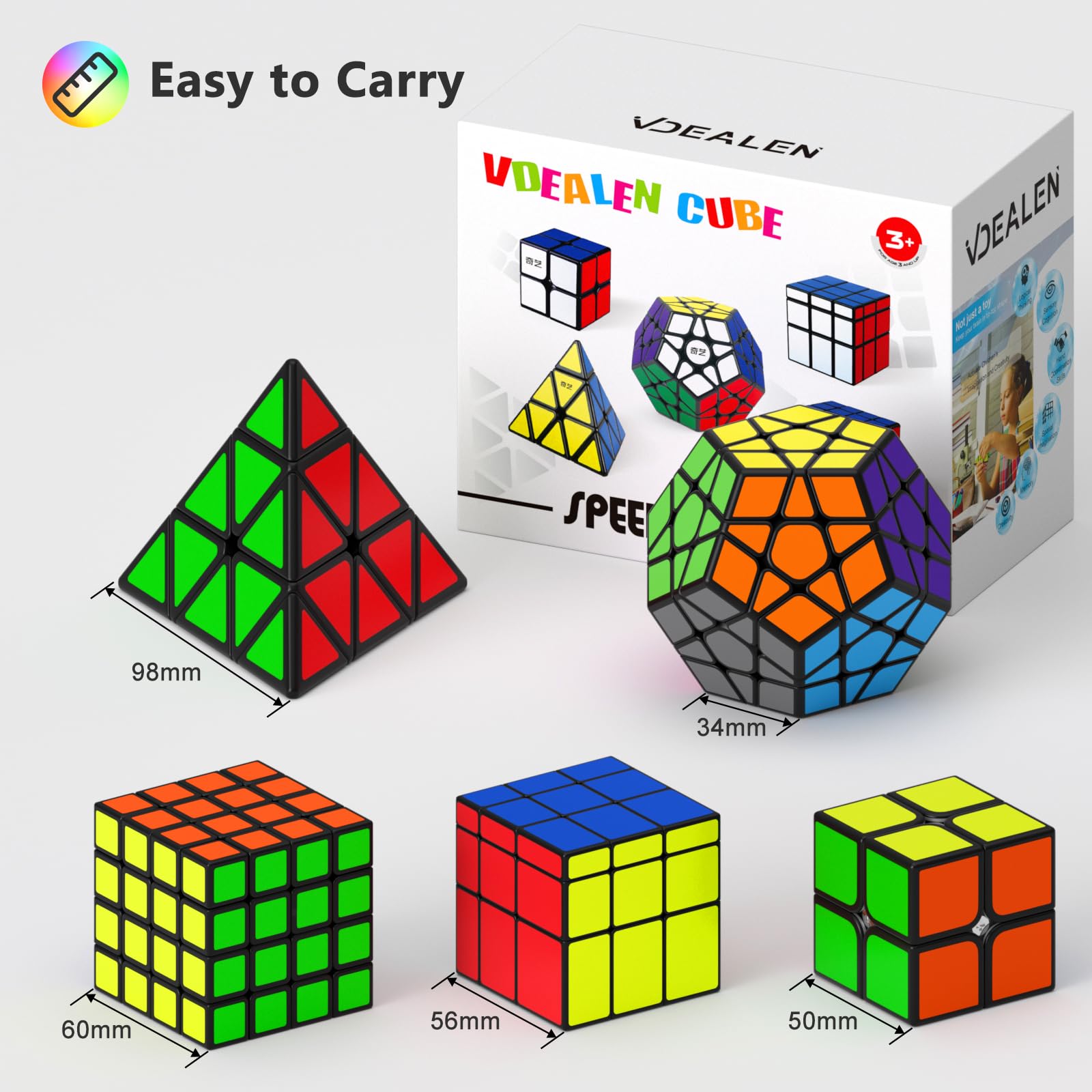 Vdealen Speed Cube Set 4x4 front view highlights stable performance for beginners
