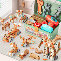 VEAIS kids tool set with drill in hand, enabling imaginative construction play.