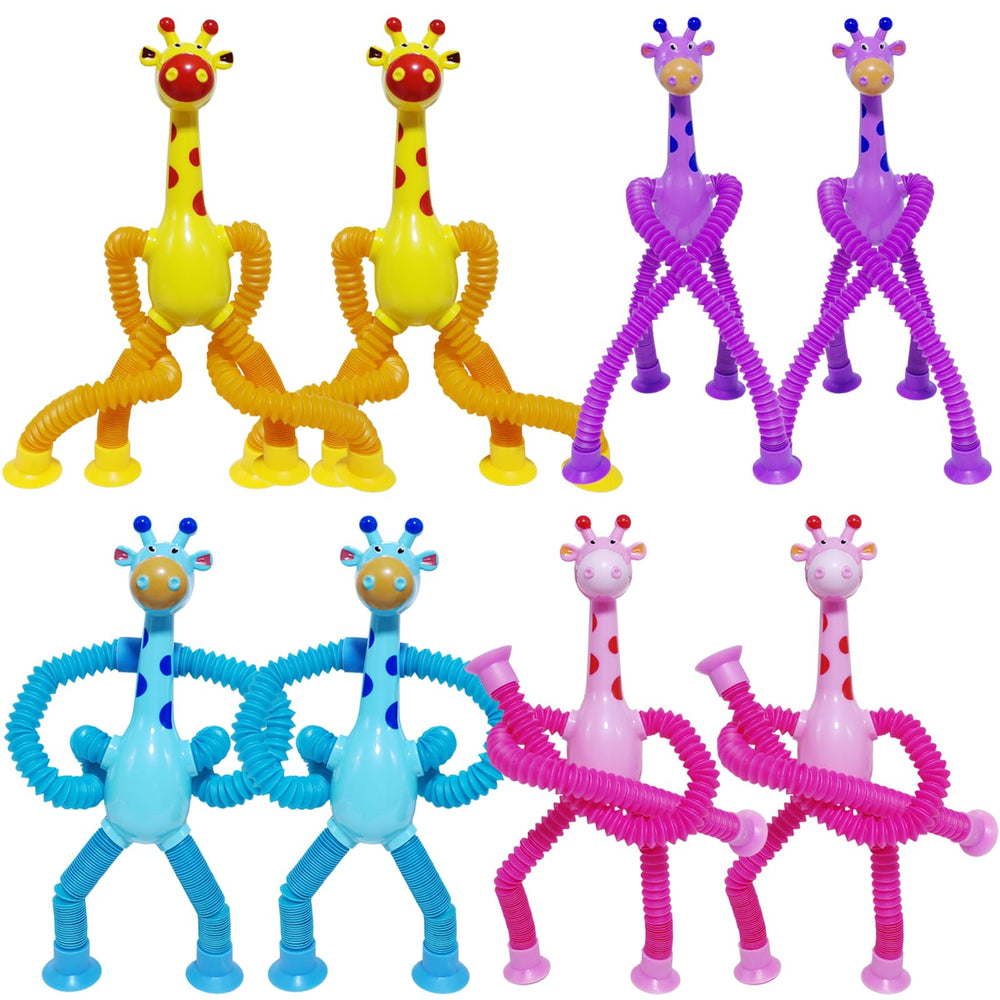 Veakeqe 8Pcs Telescopic Giraffe blue pop tubes in action for sensory play.